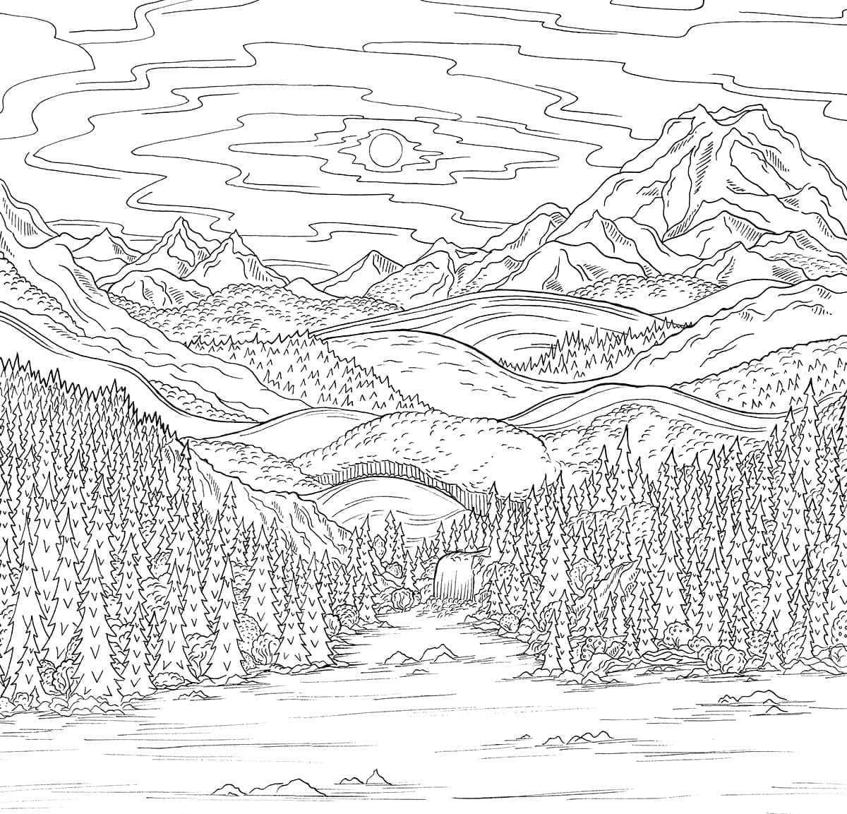 놀라운 산 풍경 coloring page