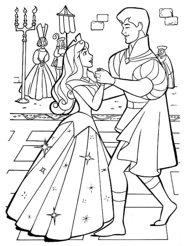 오로라 공주와 필립 왕자 춤을 추고 있다 coloring page
