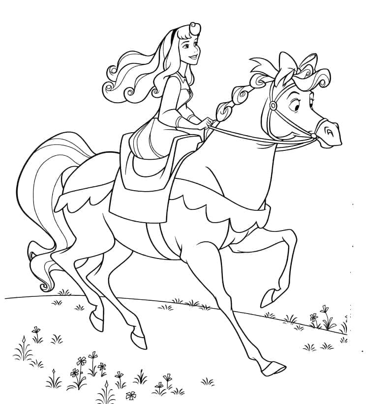 오로라는 말을 타고 있다 coloring page