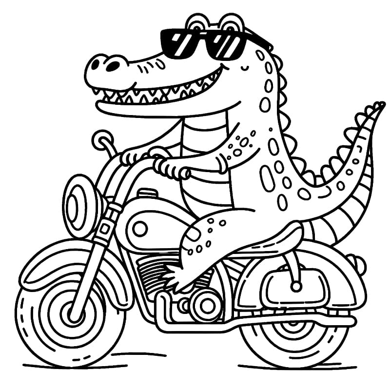오토바이를 운전하는 악어 coloring page
