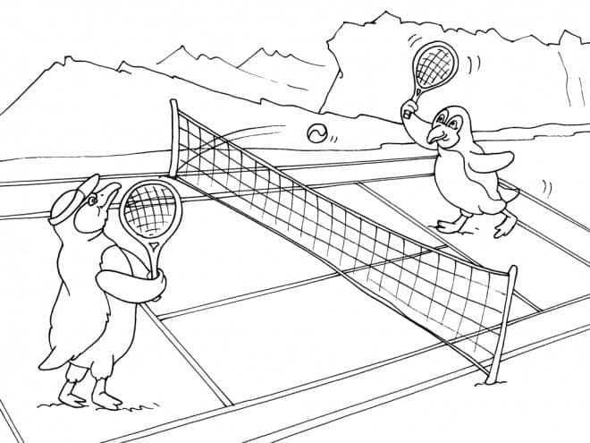 펭귄이 테니스를 치고 있어요 coloring page