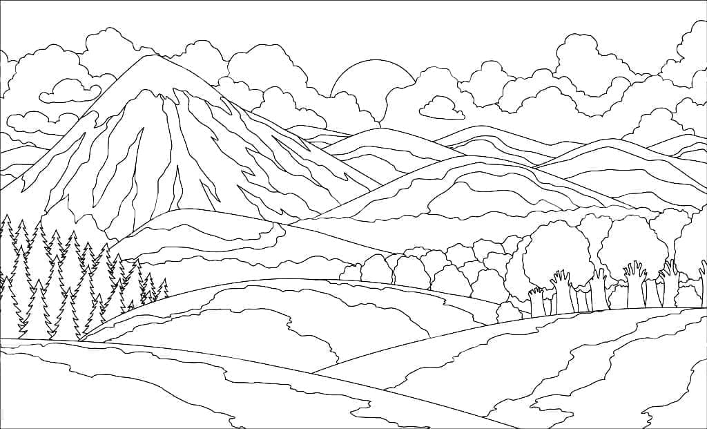 산이 있는 아름다운 풍경 coloring page