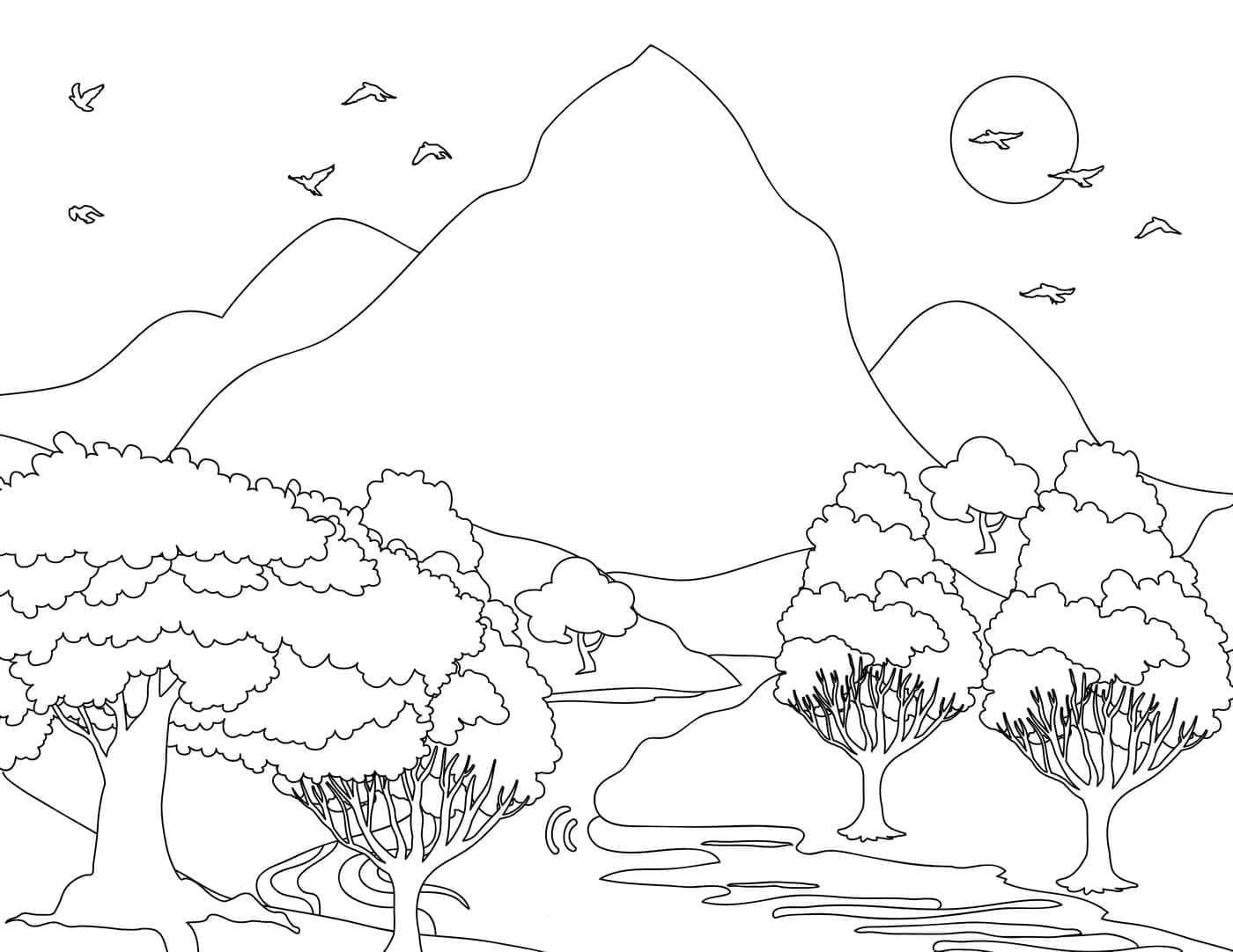 산과 나무가 있는 풍경 coloring page