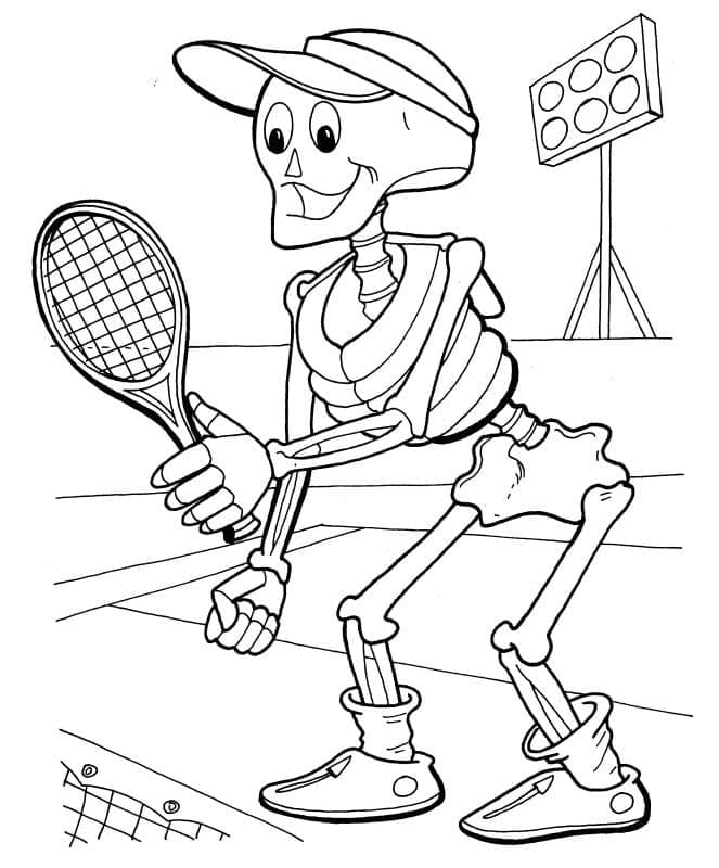 스켈레톤이 테니스를 치고 있다 coloring page