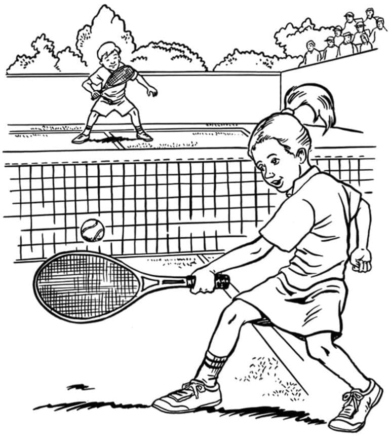 소년과 소녀가 테니스를 치다 coloring page
