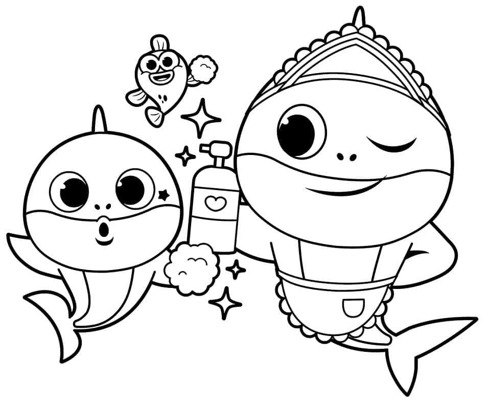 아기 상어와 엄마 상어 coloring page