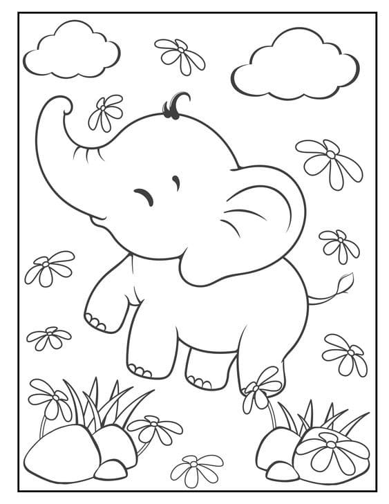 기본적인 귀여운 코끼리 그리기 coloring page