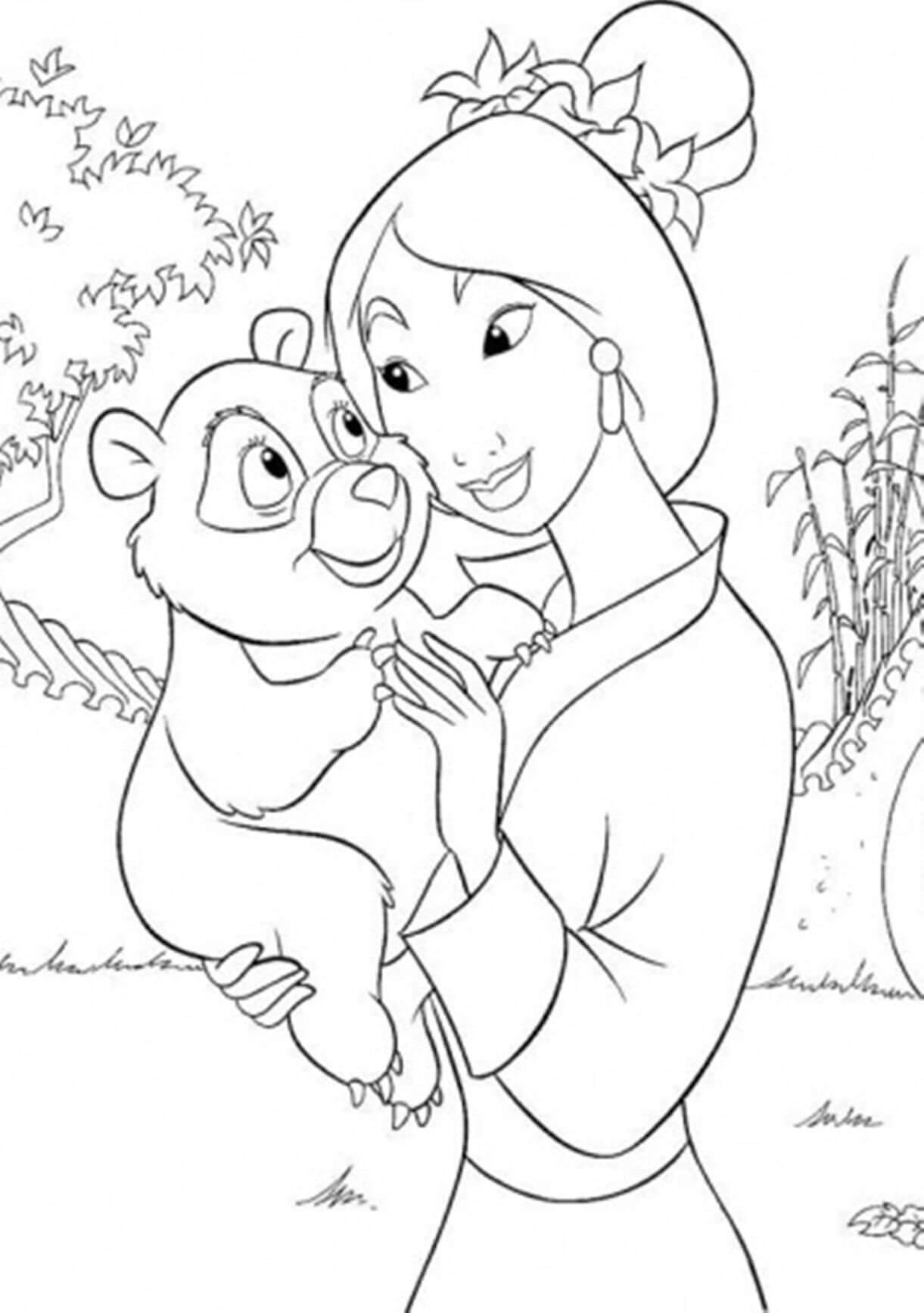 곰을 껴안는 뮬란 coloring page