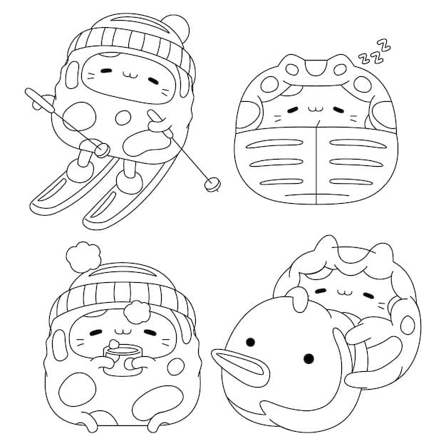 귀여운 캐릭터 개요 coloring page