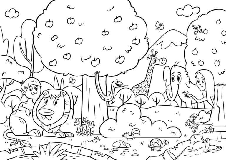 정글 속의 아담과 이브 coloring page