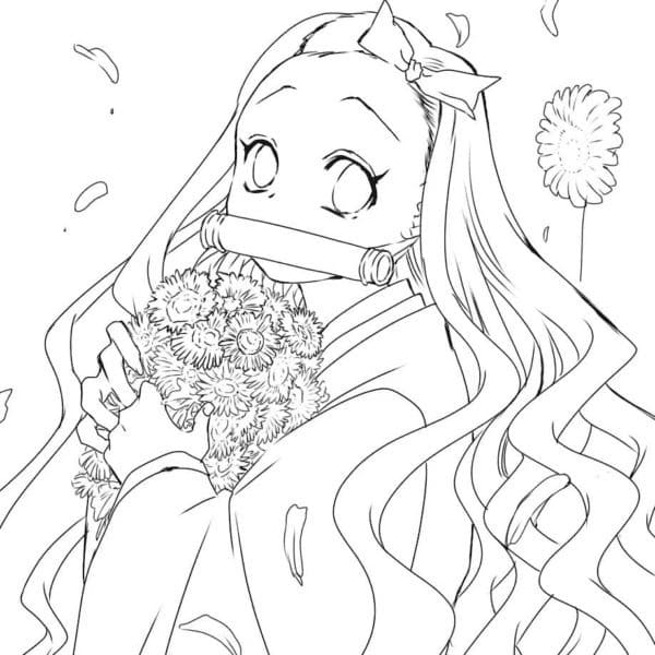 꽃을 든 네즈코 coloring page