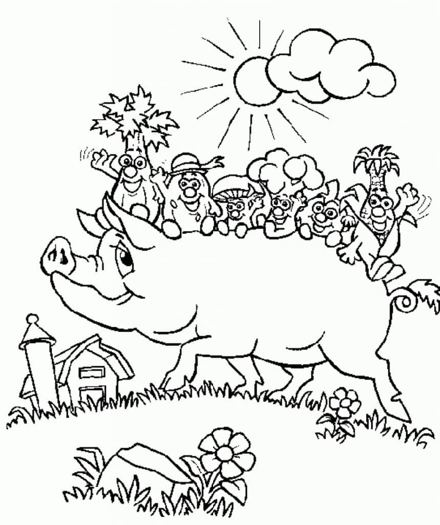 만화 돼지와 야채 coloring page