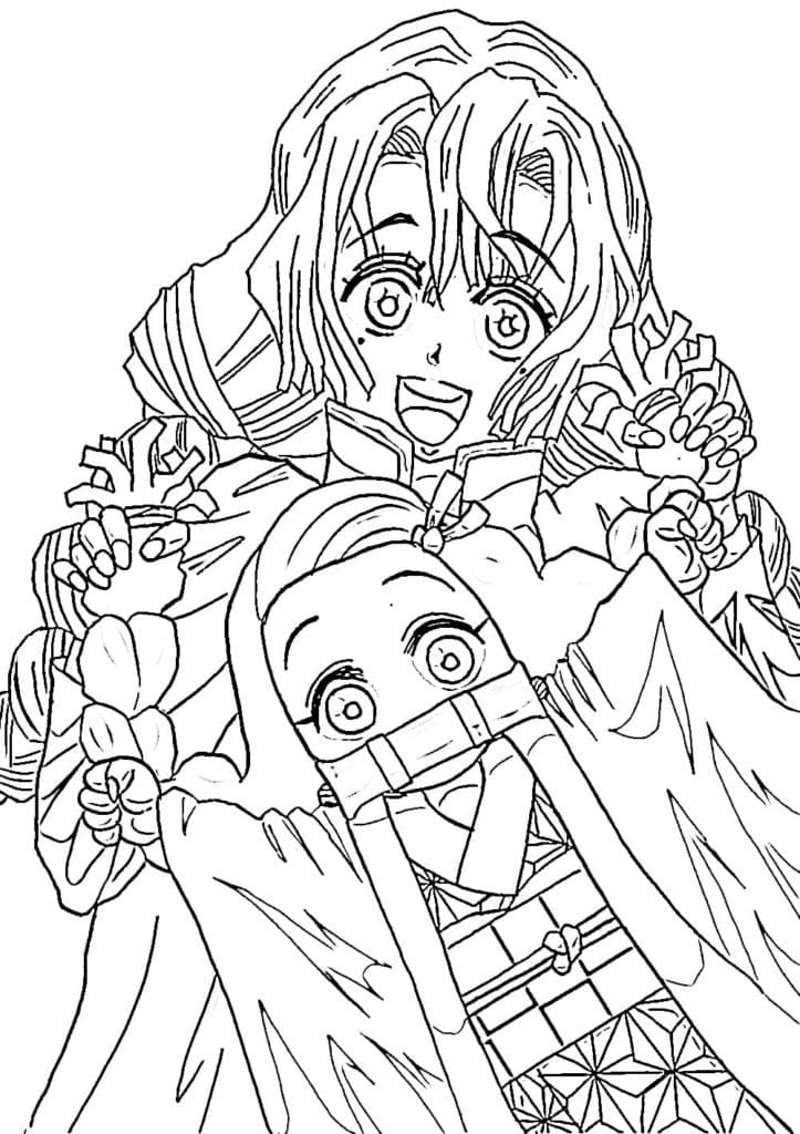 미츠리와 네즈코 그리기 coloring page