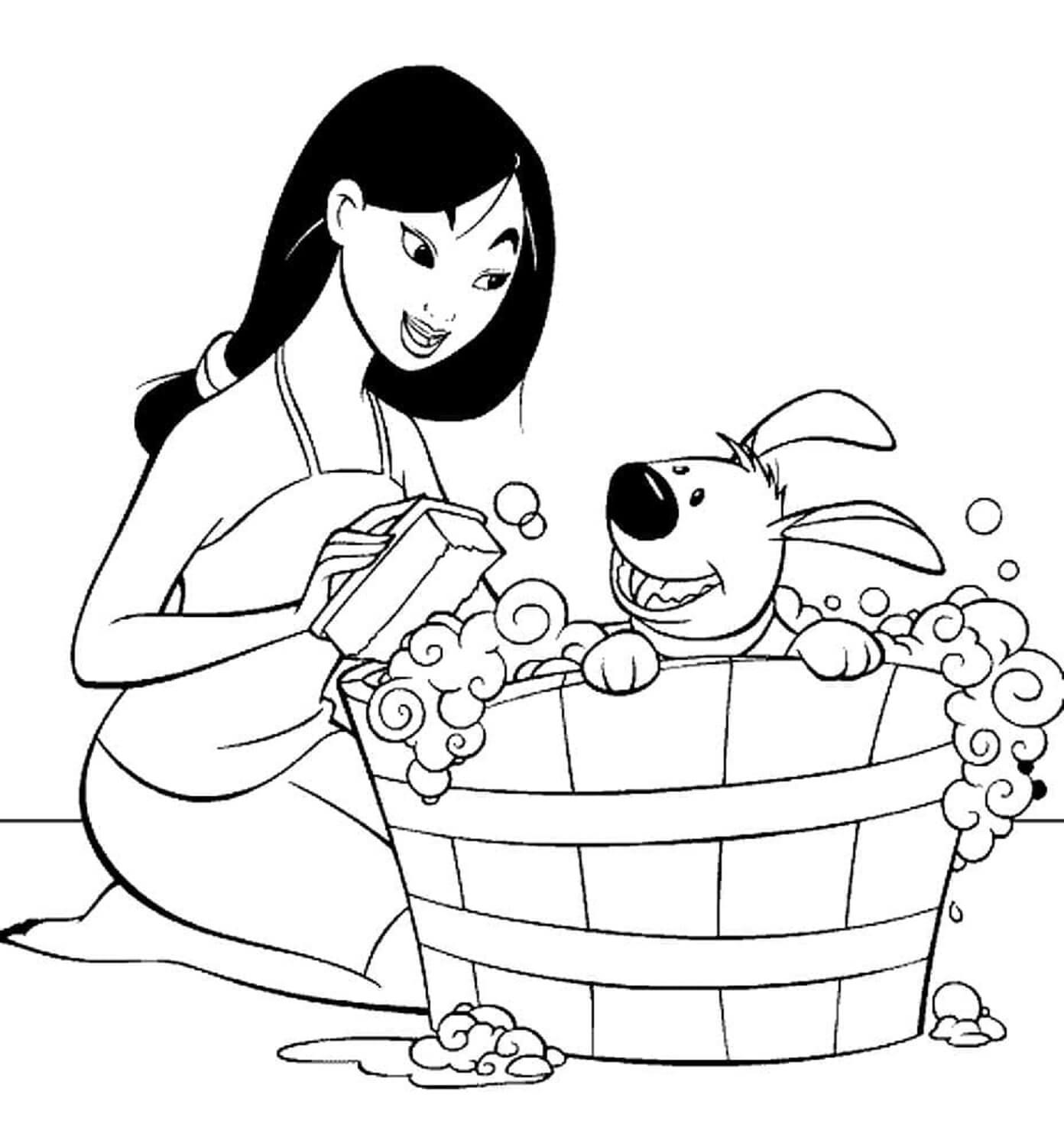 뮬란이 암캐를 목욕시키다 coloring page