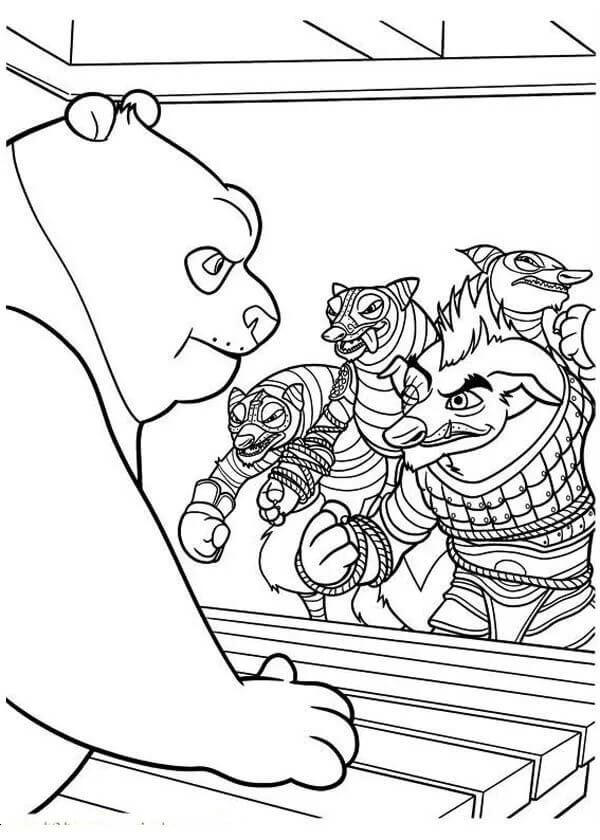 늑대 무리에 맞선 팬더 coloring page