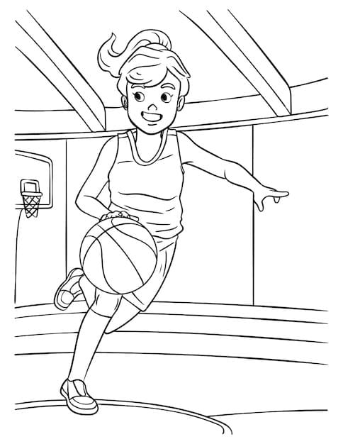 농구를 하는 여자 아이 coloring page