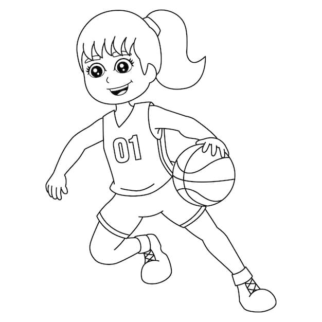 농구를 하는 여자아이 coloring page