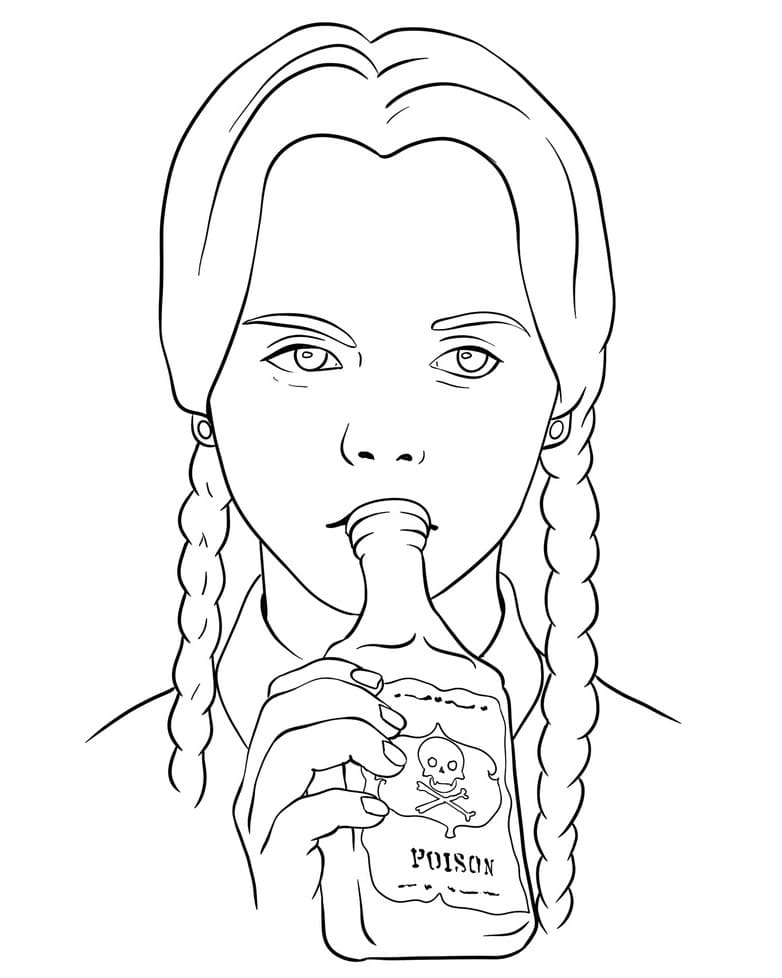 수요일 애덤스는 독을 마시고 있다 coloring page