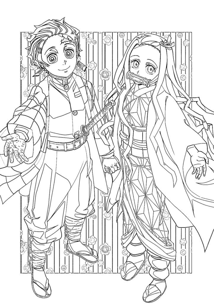 탄지로와 네즈코 프리 coloring page