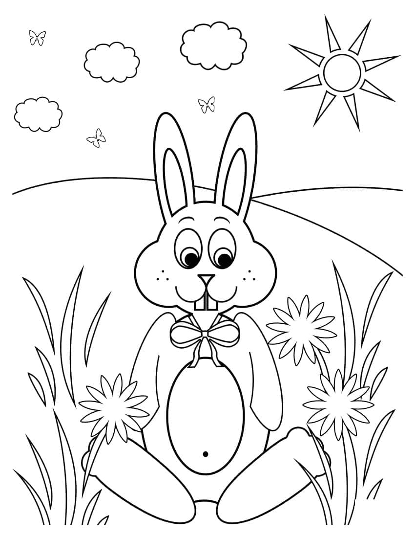 토끼와 꽃 무료 coloring page