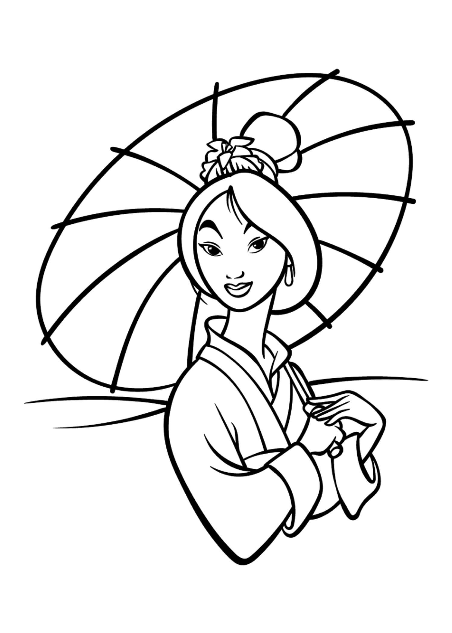 우산을 쓴 뮬란 coloring page