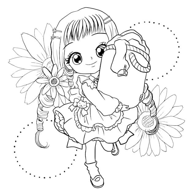 여자아이 카와이 coloring page