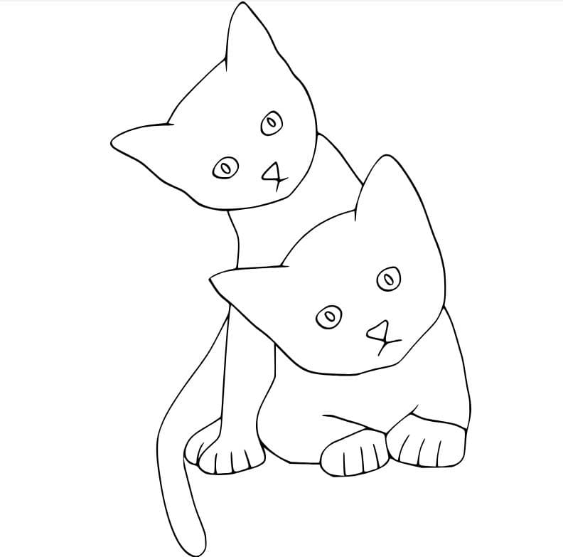 두 마리의 단순한 고양이 coloring page