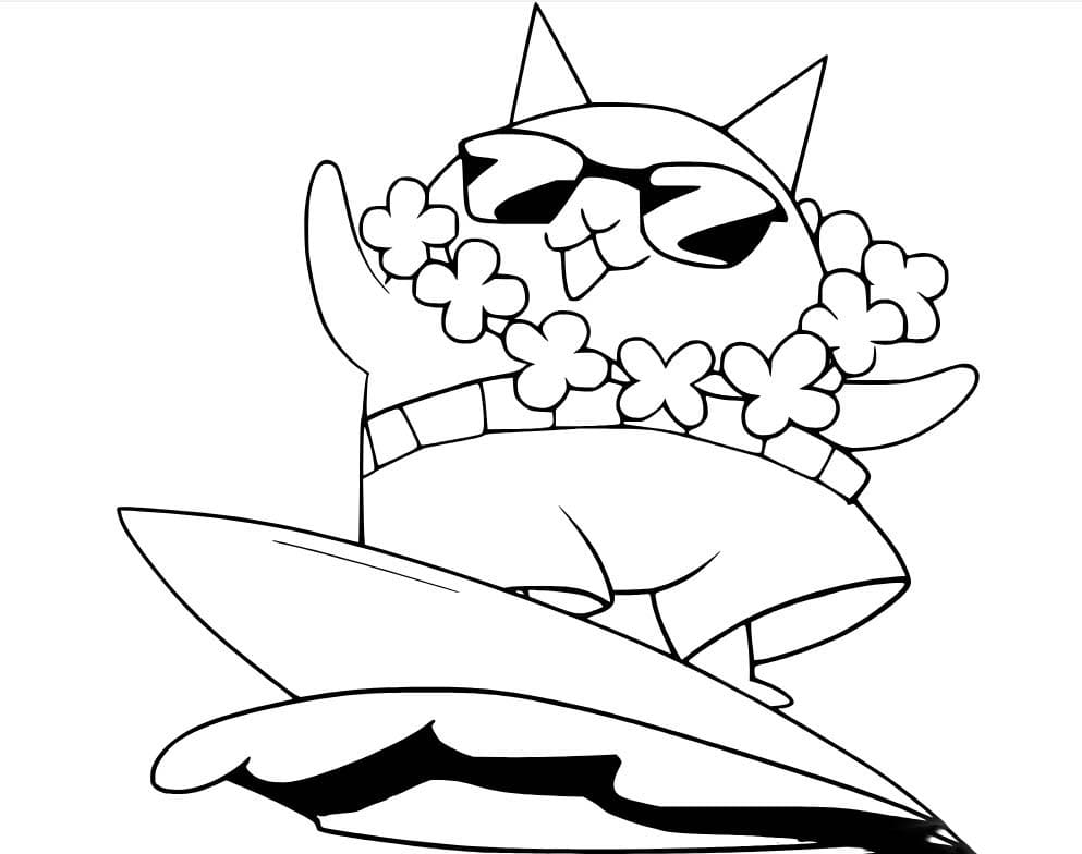 고양이 서핑 무료 그리기 coloring page