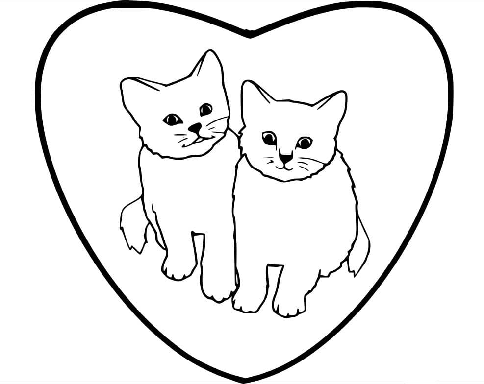 하트 속의 두 마리 고양이 coloring page