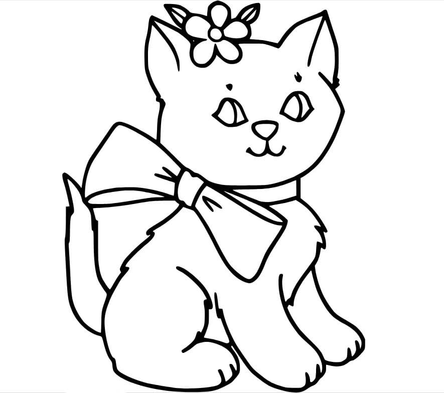 리본과 꽃을 단 고양이 coloring page