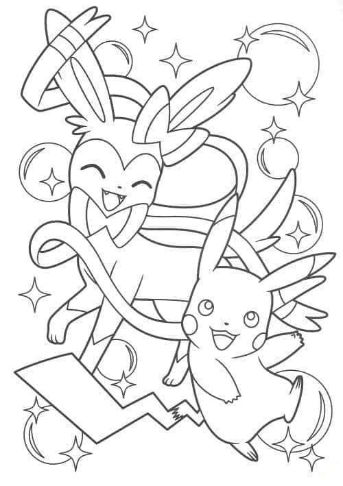 실베온과 피카츄 무료 coloring page