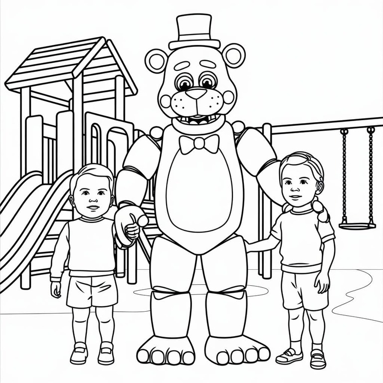 아이들과 함께 있는 프레디 파즈베어 coloring page