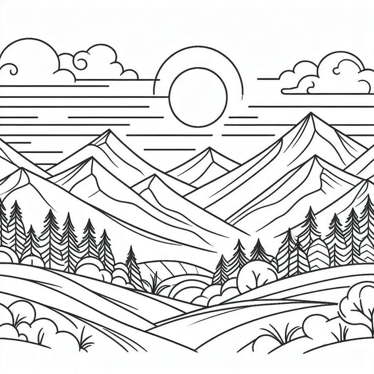 아름다운 산 풍경 coloring page