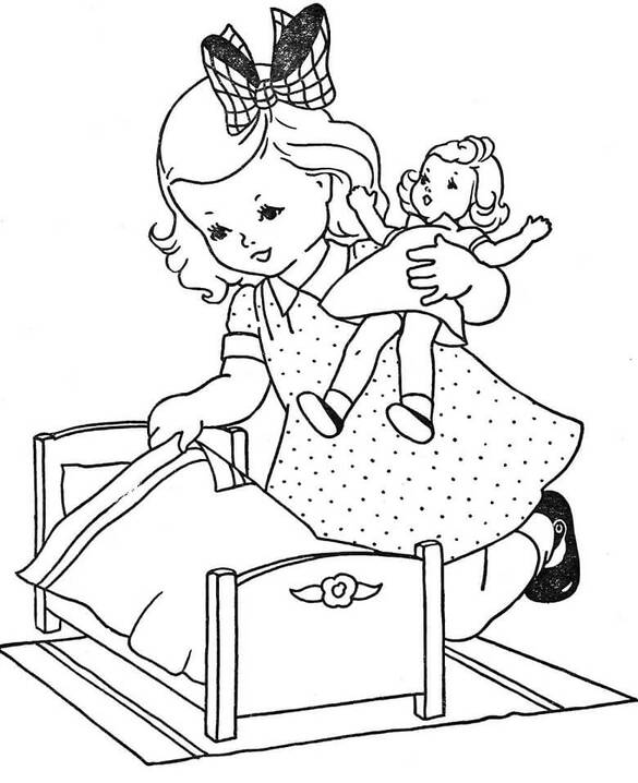 인형과 아이들 그리기 coloring page