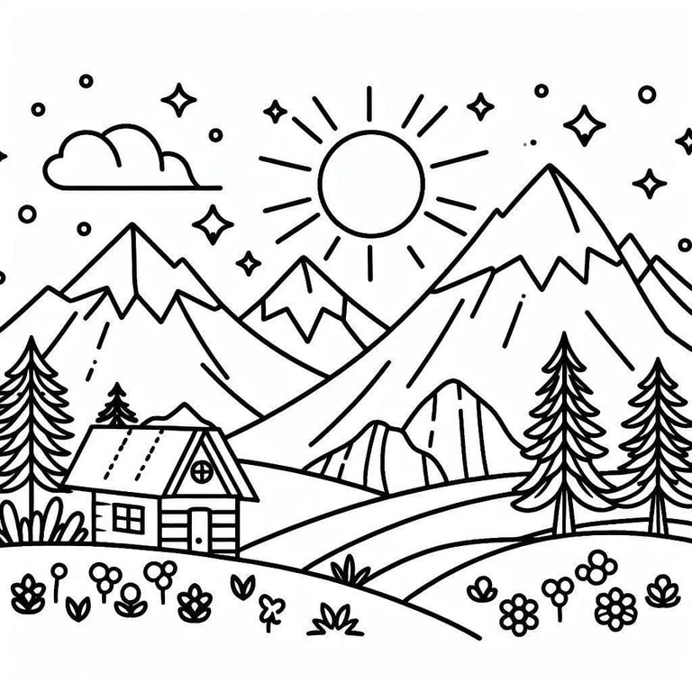 집과 산 coloring page