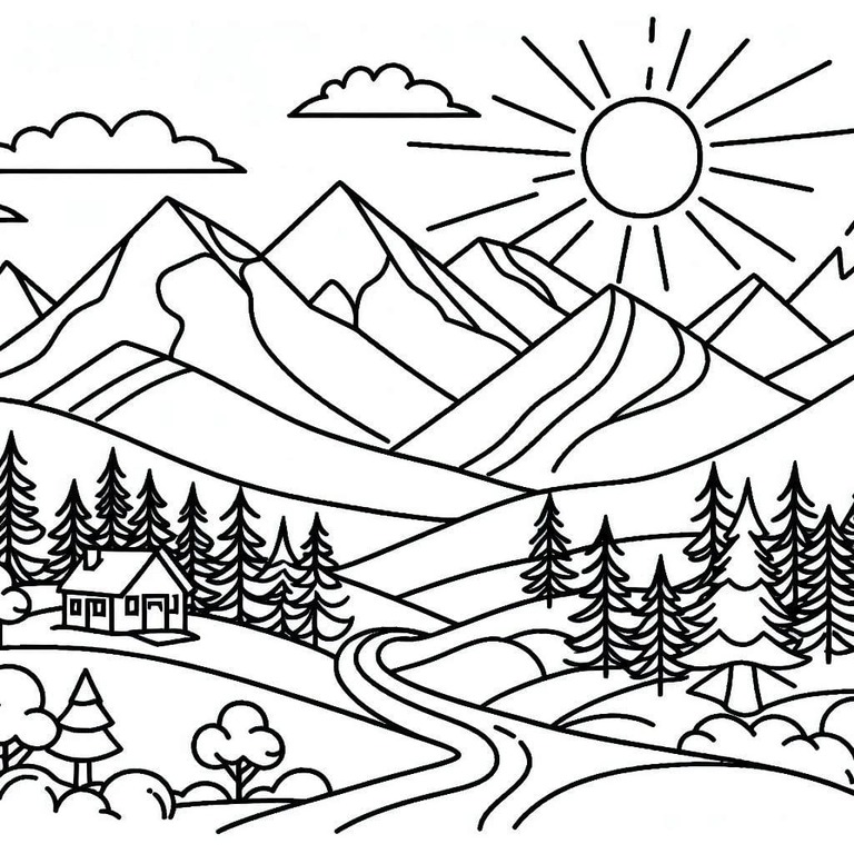 멋진 산의 풍경 coloring page