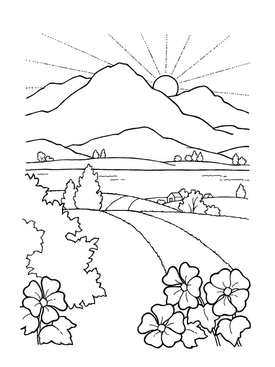 산과 태양 coloring page