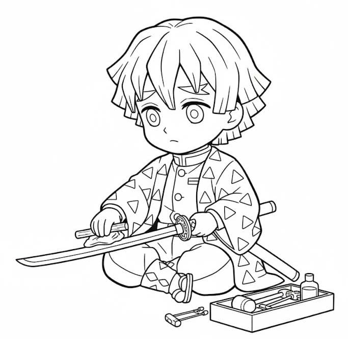 아가츠마 젠이츠 칼을 닦다