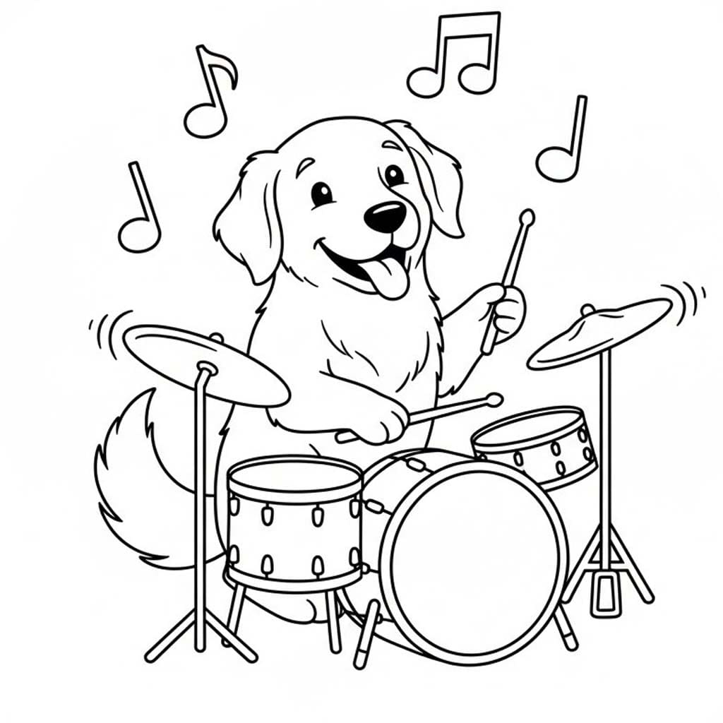 골든 리트리버 드럼 연주하기