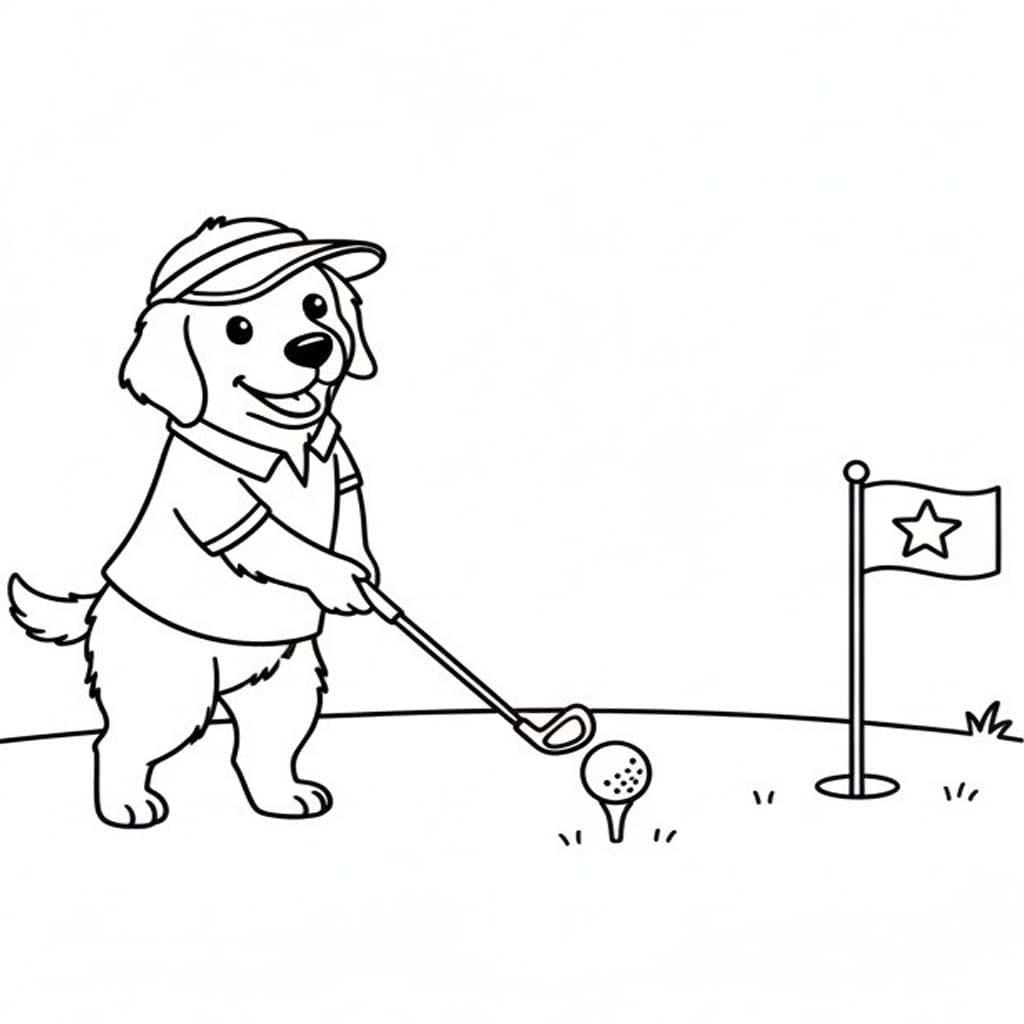 골든 리트리버 골프를 치는 중