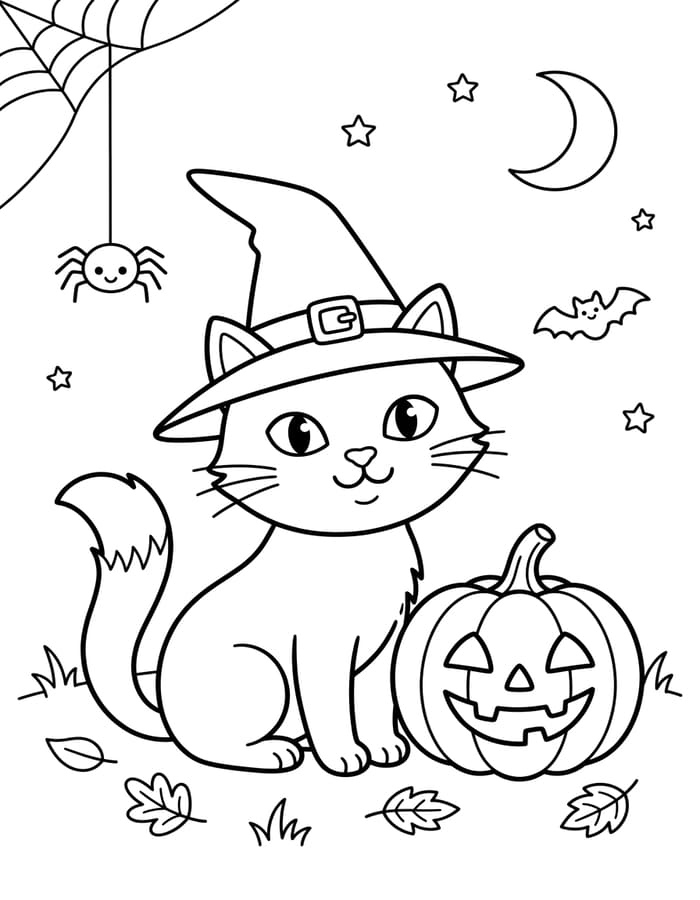 그림 할로윈 고양이 인쇄 가능